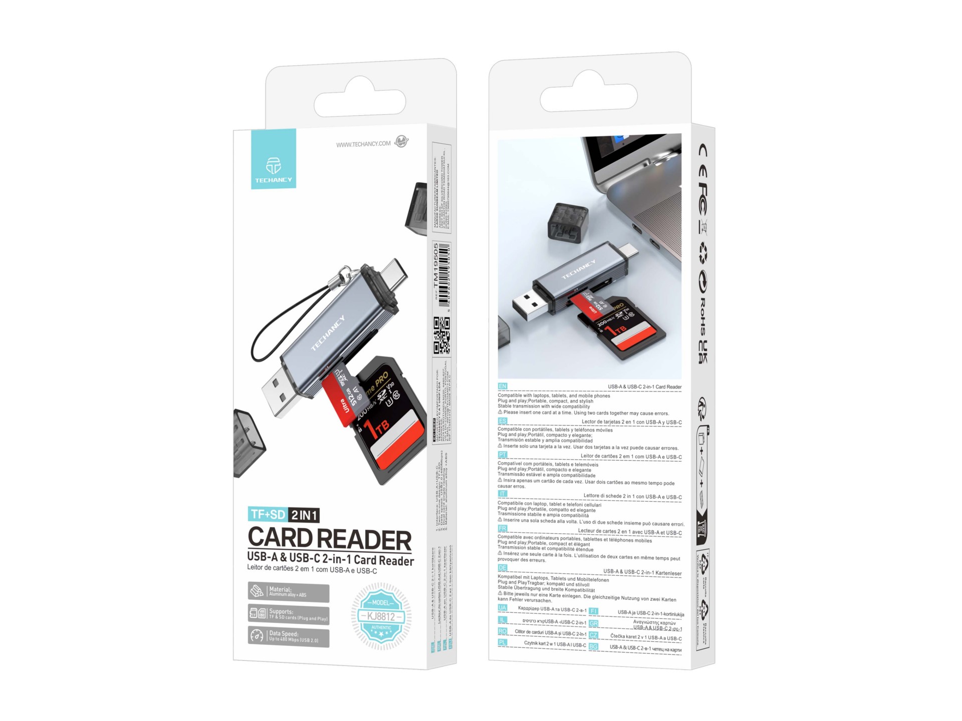 Techancy Card Reader KJ8812 USB-A + USB-C 2-in-1 for TF SD Cards Plug and Play Compatible with Mobil Techancy Card Reader KJ8812 USB-A + USB-C 2-in-1 for TF SD Cards Plug and Play Compatible with Mobil