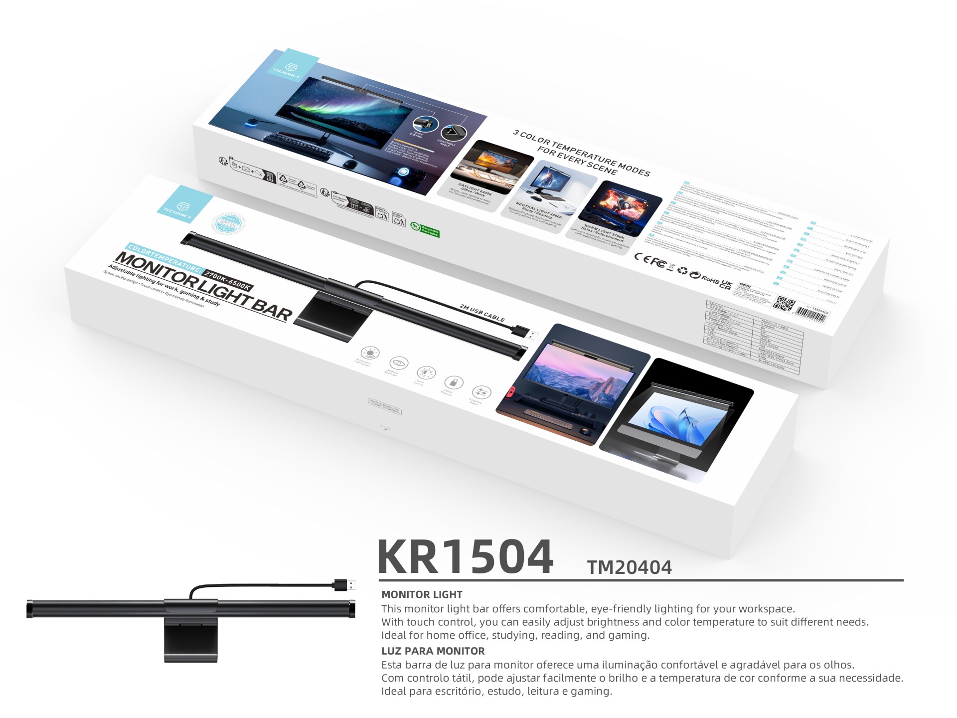 Techancy Monitor Light Bar KR1504 with Touch Control, 3 Colour Temperatures, USB Powered, for Office Techancy Monitor Light Bar KR1504 with Touch Control, 3 Colour Temperatures, USB Powered, for Office