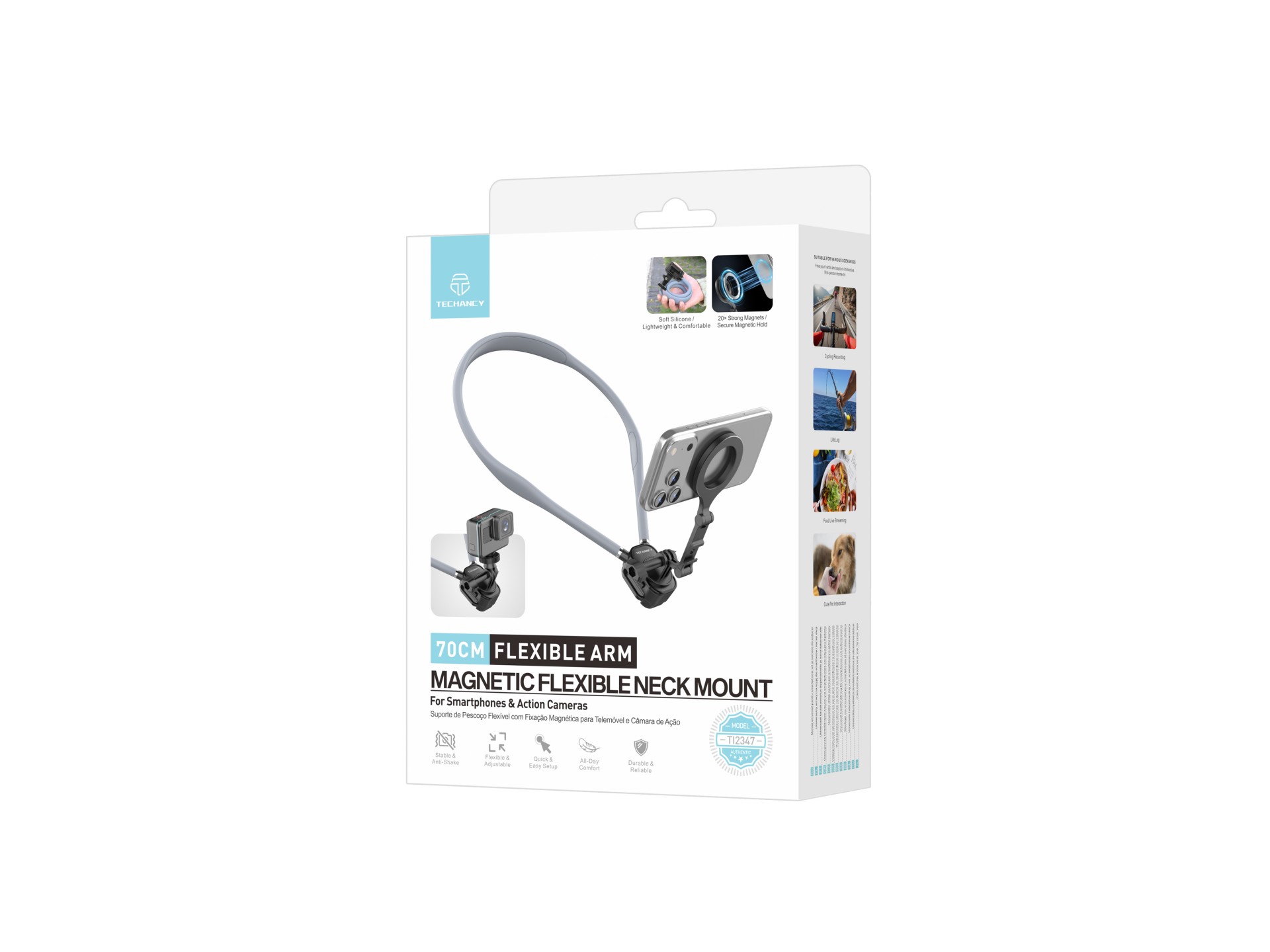 Techancy Magnetic Neck Holder TI2347 for Smartphones and Cameras, 70cm Flexible Arm, Hands-Free, Gre Techancy Magnetic Neck Holder TI2347 for Smartphones and Cameras, 70cm Flexible Arm, Hands-Free, Gre