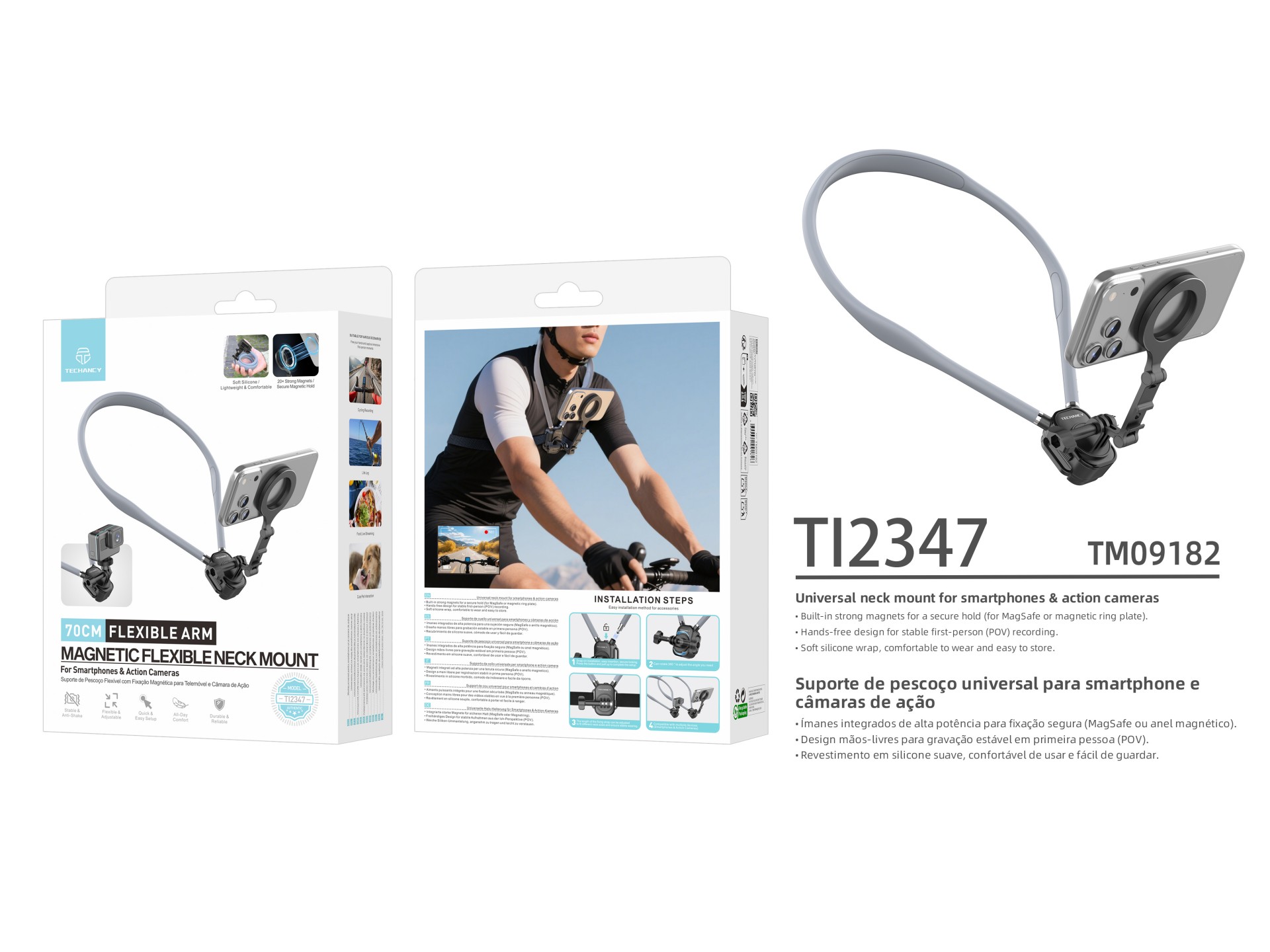 Techancy Magnetic Neck Holder TI2347 for Smartphones and Cameras, 70cm Flexible Arm, Hands-Free, Gre Techancy Magnetic Neck Holder TI2347 for Smartphones and Cameras, 70cm Flexible Arm, Hands-Free, Gre