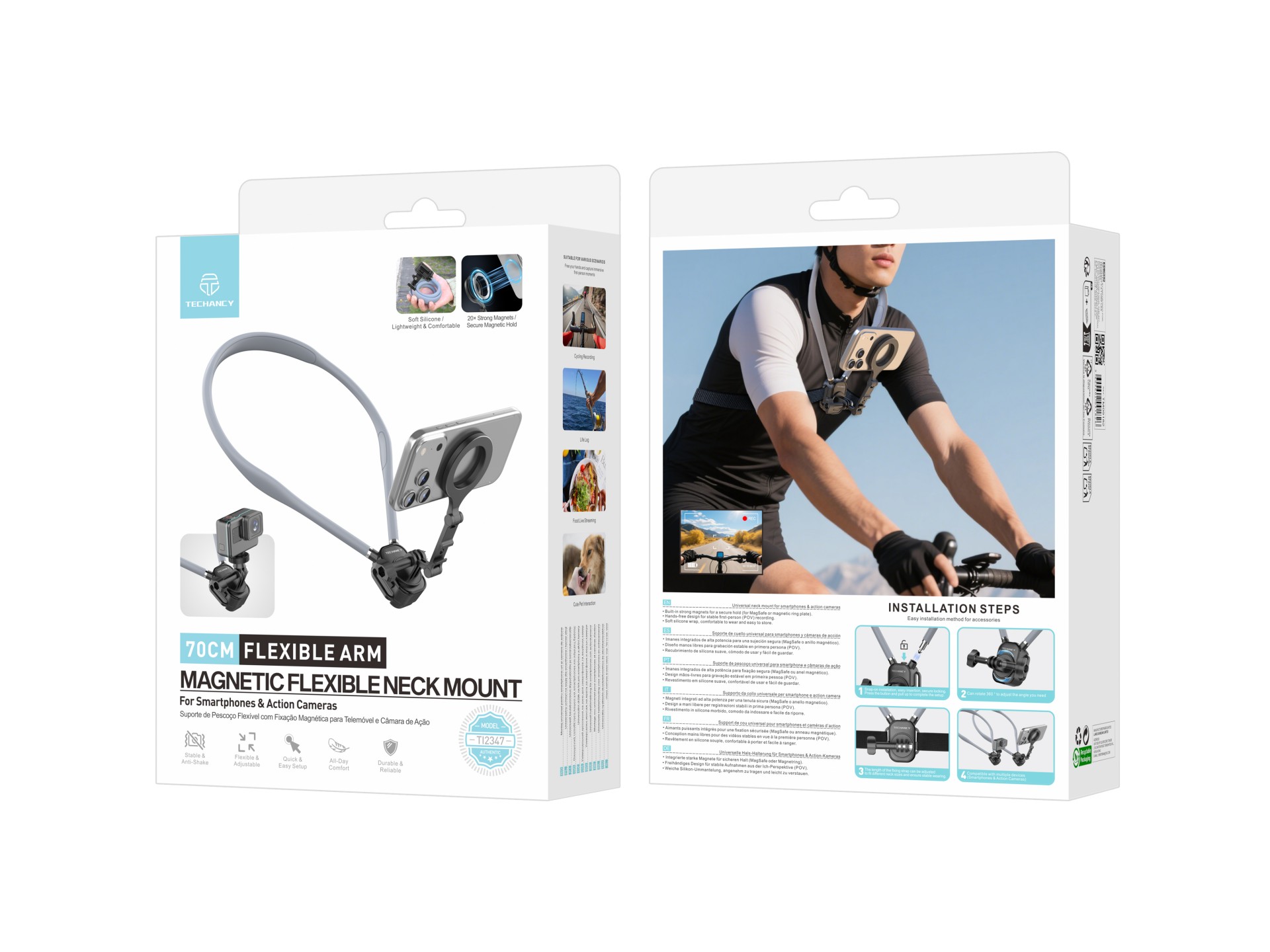 Techancy Magnetic Neck Holder TI2347 for Smartphones and Cameras, 70cm Flexible Arm, Hands-Free, Gre Techancy Magnetic Neck Holder TI2347 for Smartphones and Cameras, 70cm Flexible Arm, Hands-Free, Gre
