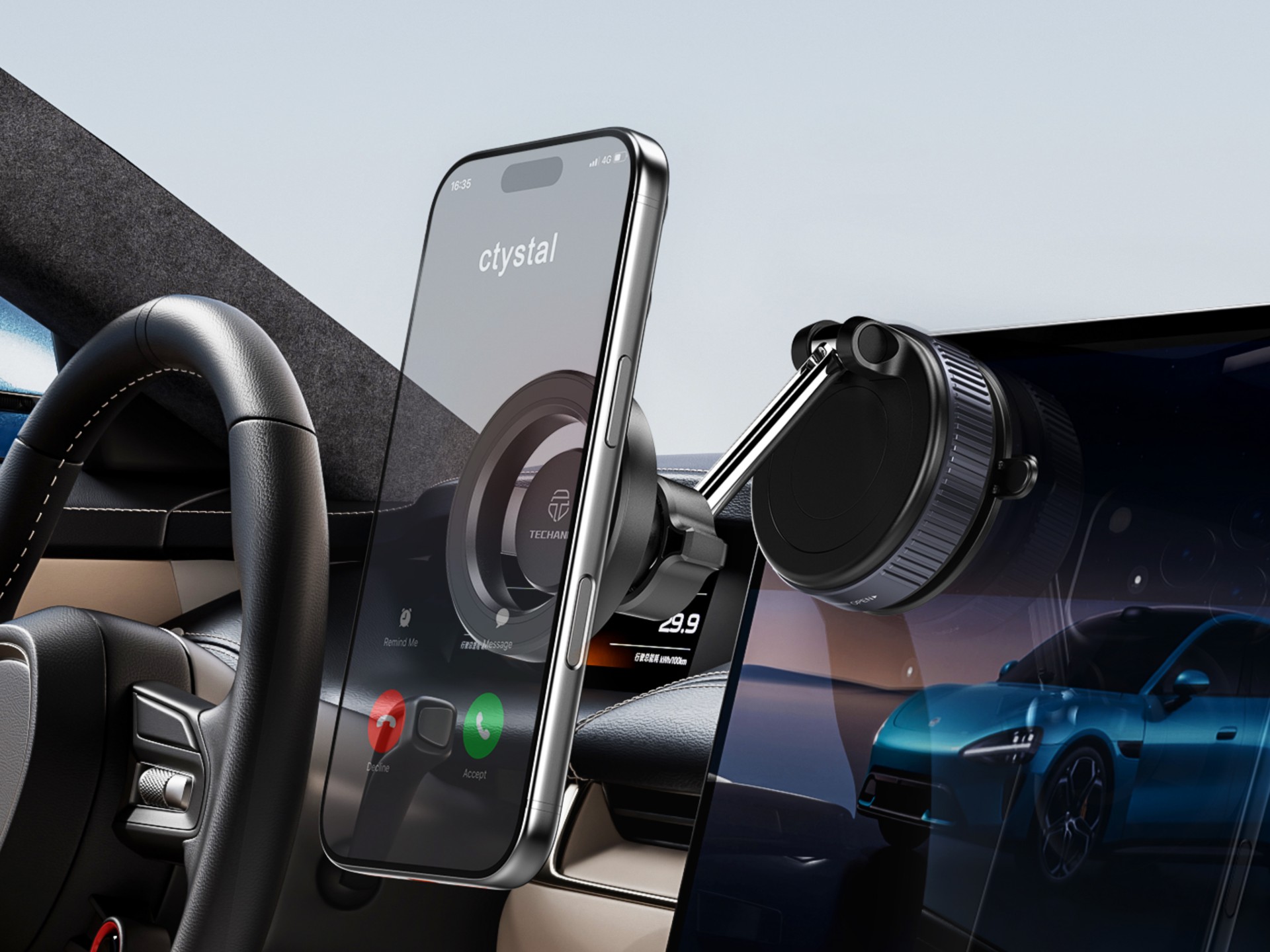 Techancy Supporto Magnetico per Smartphone da Auto TI2348 con Ventosa a Vuoto, Compatibile con MagSa Techancy Supporto Magnetico per Smartphone da Auto TI2348 con Ventosa a Vuoto, Compatibile con MagSa