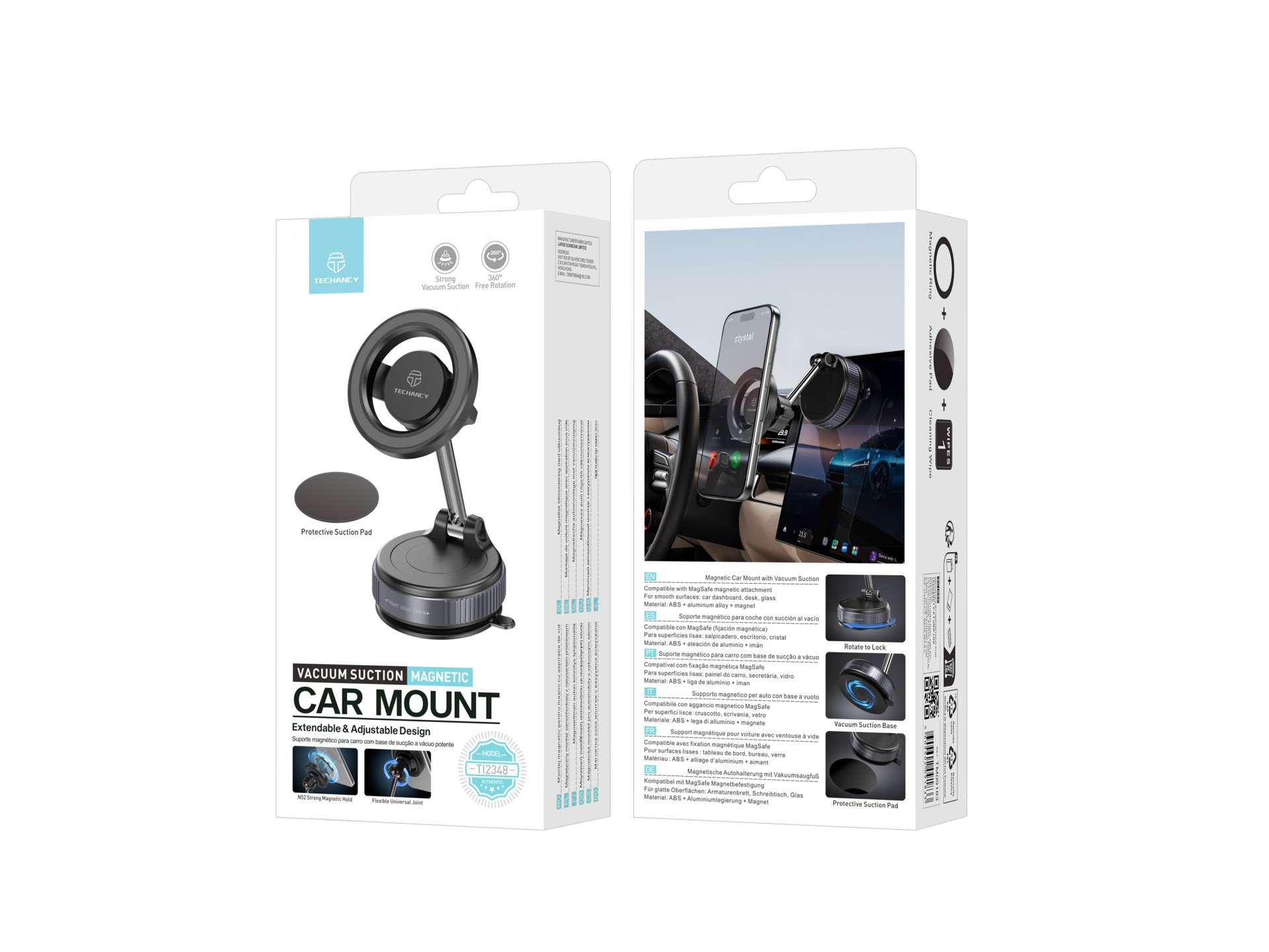 Techancy Supporto Magnetico per Smartphone da Auto TI2348 con Ventosa a Vuoto, Compatibile con MagSa Techancy Supporto Magnetico per Smartphone da Auto TI2348 con Ventosa a Vuoto, Compatibile con MagSa