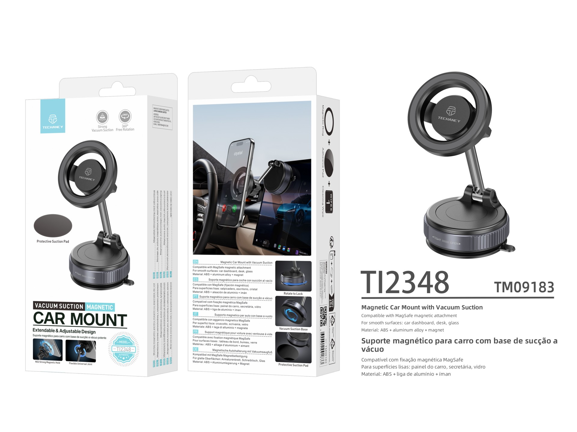Techancy Supporto Magnetico per Smartphone da Auto TI2348 con Ventosa a Vuoto, Compatibile con MagSa Techancy Supporto Magnetico per Smartphone da Auto TI2348 con Ventosa a Vuoto, Compatibile con MagSa