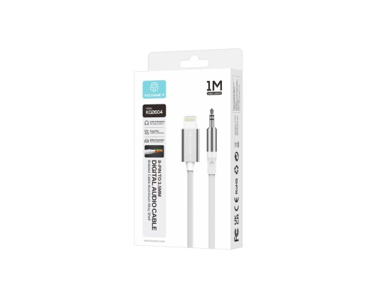 Techancy KQ2604 Cable de Audio Digital de 8 Pines a 3,5mm, 1m, Trenzado, Compatible con Smartphones,