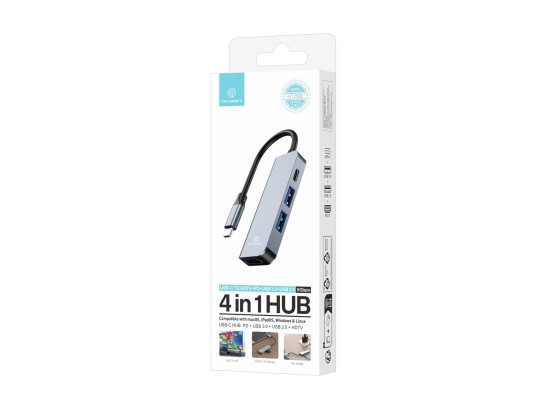 Techancy KT2908 Hub USB-C 4 in 1 con HDMI, PD, USB 3.0 e USB 2.0, Compatibile con Computer e Smartph Techancy KT2908 Hub USB-C 4 in 1 con HDMI, PD, USB 3.0 e USB 2.0, Compatibile con Computer e Smartph