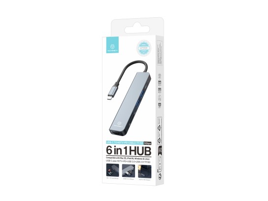 Techancy KT2909 Hub USB-C 6 in 1 con HDMI, PD, USB 3.0/2.0 e Lettore di Schede TF/SD, Compatibile co Techancy KT2909 Hub USB-C 6 in 1 con HDMI, PD, USB 3.0/2.0 e Lettore di Schede TF/SD, Compatibile co