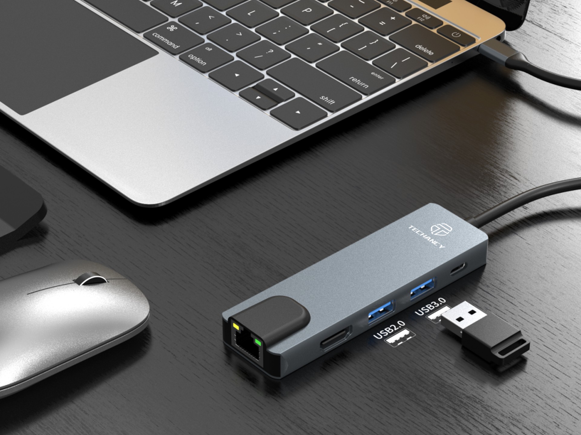 Techancy KT2910 5-in-1 USB-C Hub with HDMI, PD, USB 3.0/2.0 and RJ45, Compatible with PCs and Smartp Techancy KT2910 5-in-1 USB-C Hub with HDMI, PD, USB 3.0/2.0 and RJ45, Compatible with PCs and Smartp