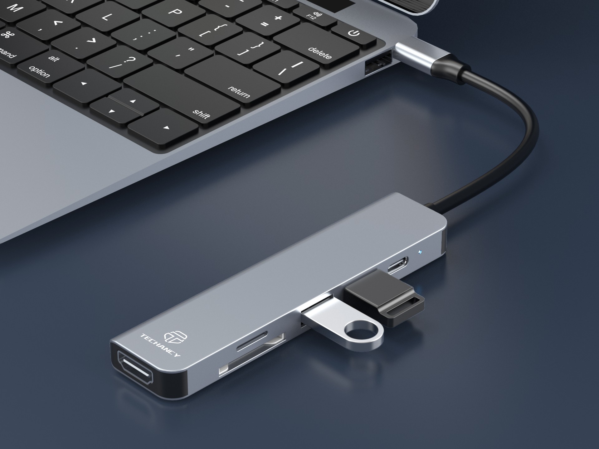 Techancy KT2909 Hub USB-C 6 in 1 con HDMI, PD, USB 3.0/2.0 e Lettore di Schede TF/SD, Compatibile co Techancy KT2909 Hub USB-C 6 in 1 con HDMI, PD, USB 3.0/2.0 e Lettore di Schede TF/SD, Compatibile co