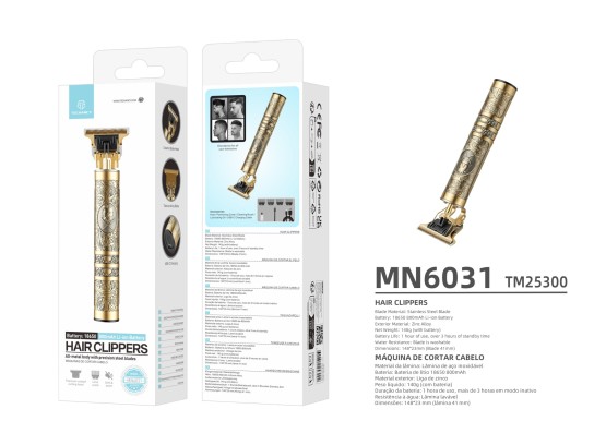 Techancy MN6031 Haarschneider mit Stahlklinge, 18650-Akku, USB-C-Ladung, Metallgehäuse, Gold Techancy MN6031 Haarschneider mit Stahlklinge, 18650-Akku, USB-C-Ladung, Metallgehäuse, Gold