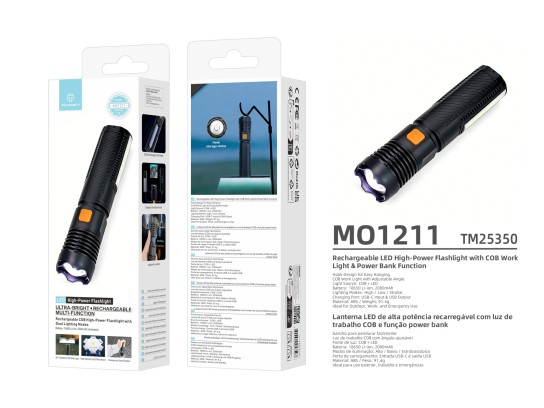 Techancy MO1211 Wiederaufladbare LED-Taschenlampe mit COB-Licht, USB-C, Powerbank-Funktion, Mehreren Techancy MO1211 Wiederaufladbare LED-Taschenlampe mit COB-Licht, USB-C, Powerbank-Funktion, Mehreren
