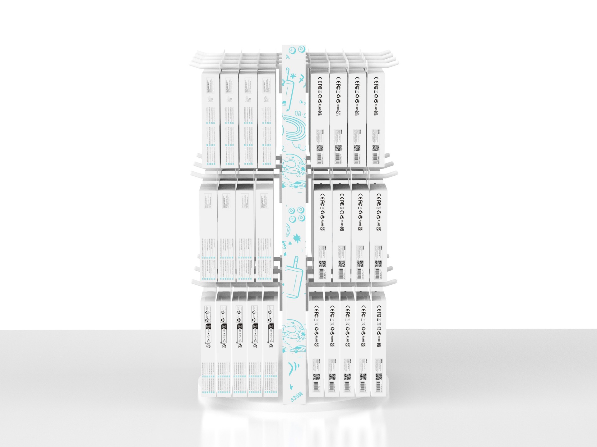 Techancy TF51006 Rotating Display Stand for Accessories, 20 Hooks, 65 x 35cm Rotating Base, White