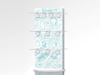 Techancy TF51006 Rotating Display Stand for Accessories, 20 Hooks, 65 x 35cm Rotating Base, White