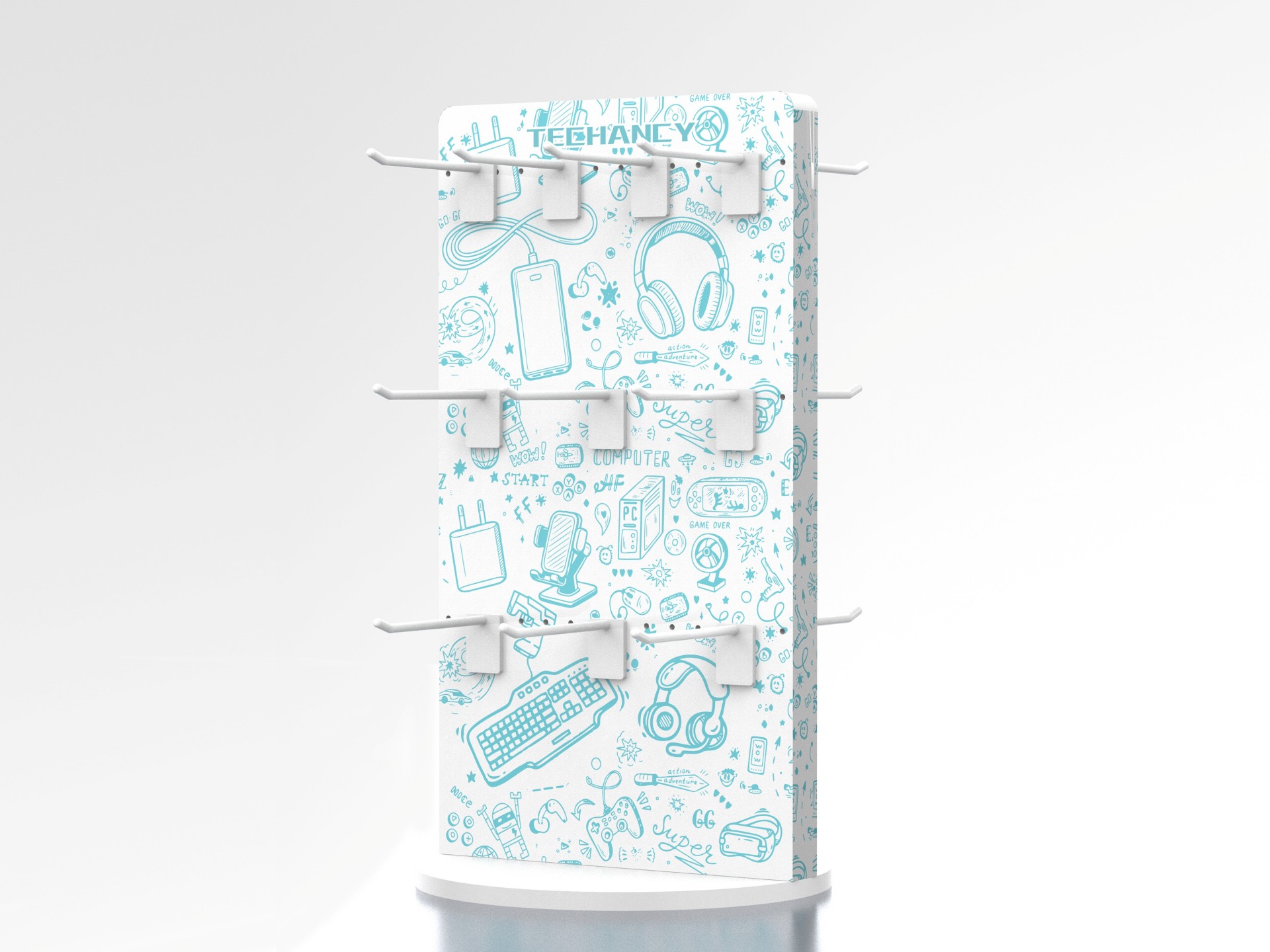Techancy TF51006 Rotating Display Stand for Accessories, 20 Hooks, 65 x 35cm Rotating Base, White