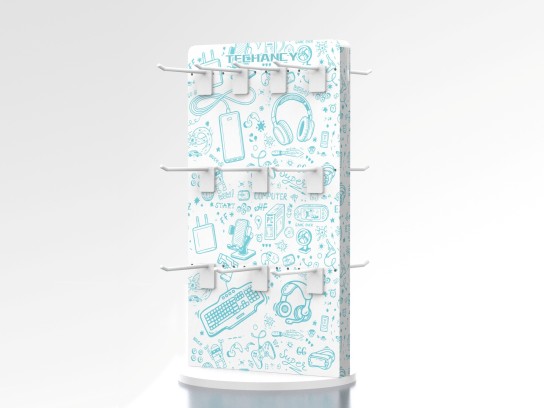 Techancy TF51006 Rotating Display Stand for Accessories, 20 Hooks, 65 x 35cm Rotating Base, White