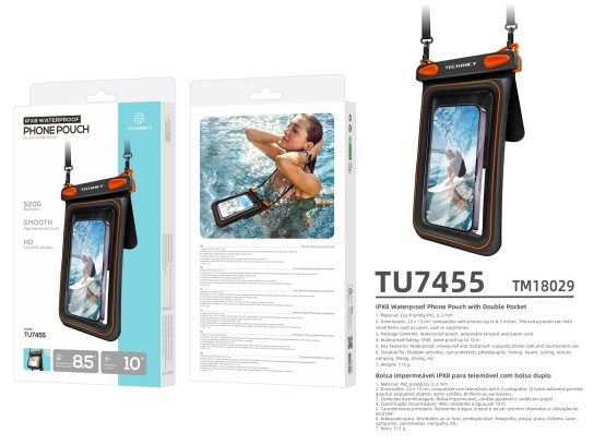 Techancy Wasserdichte Handytasche mit zwei F�chern TU7455, 8,5 Zoll, IPX8, wasserdicht bis 10 m, tou