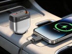 Techancy Caricabatterie da auto TC6516, 84 W PD, 3 porte, cavo USB-C retrattile da 80 cm, USB-A, ner Techancy Caricabatterie da auto TC6516, 84 W PD, 3 porte, cavo USB-C retrattile da 80 cm, USB-A, ner