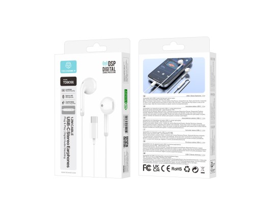 Techancy Auricolari cablati USB-C TD8091, cavo da 1,2 m, audio stereo DSP, microfono HD, comandi sul Techancy Auricolari cablati USB-C TD8091, cavo da 1,2 m, audio stereo DSP, microfono HD, comandi sul
