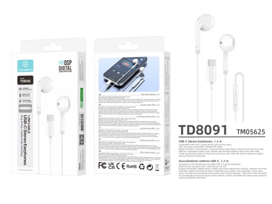 Techancy Auricolari cablati USB-C TD8091, cavo da 1,2 m, audio stereo DSP, microfono HD, comandi sul Techancy Auricolari cablati USB-C TD8091, cavo da 1,2 m, audio stereo DSP, microfono HD, comandi sul