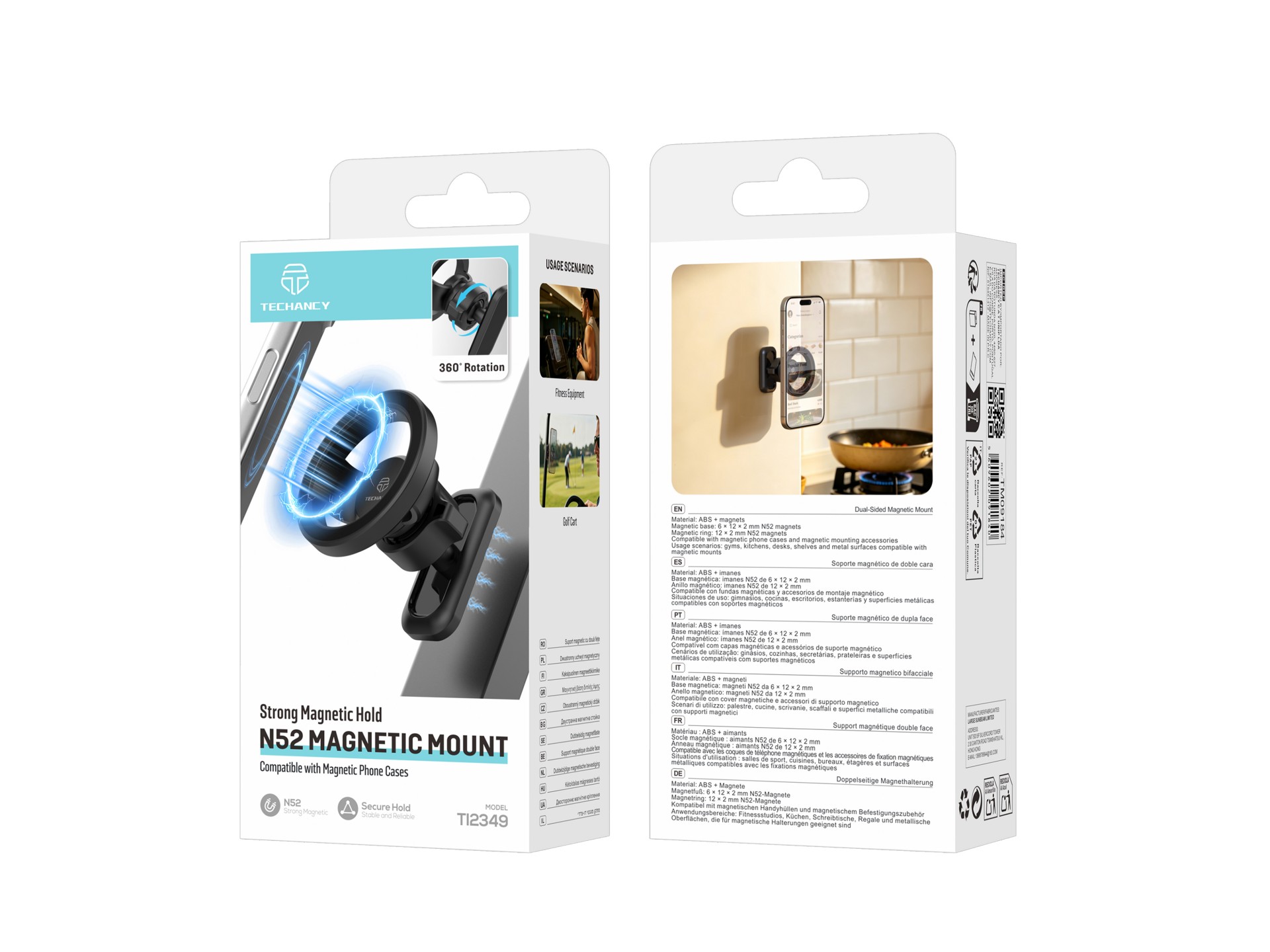 Techancy Soporte magnético de doble cara para móvil TI2349, imanes N52, giro de 360°, plegable, mult Techancy Soporte magnético de doble cara para móvil TI2349, imanes N52, giro de 360°, plegable, mult