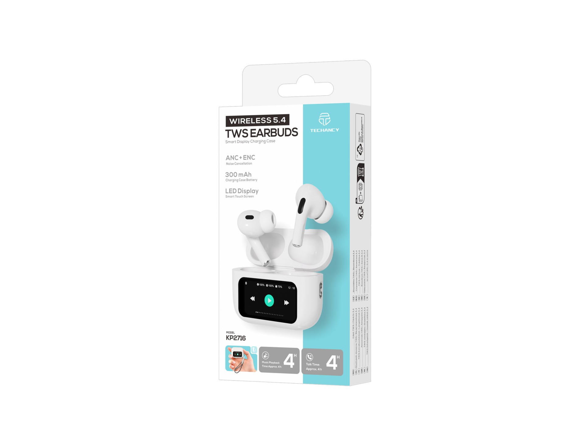 Techancy KP2716 TWS Wireless Earbuds, Bluetooth 5.4, HiFi, ANC ENC, Touchscreen Case, USB-C, 4 Hour Techancy KP2716 TWS Wireless Earbuds, Bluetooth 5.4, HiFi, ANC ENC, Touchscreen Case, USB-C, 4 Hour