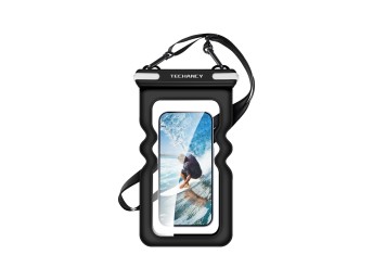 Techancy TU7454 Inflatable Waterproof Phone Pouch, 7 Inch, IPX8, Waterproof to 30m, Floating, Touchs