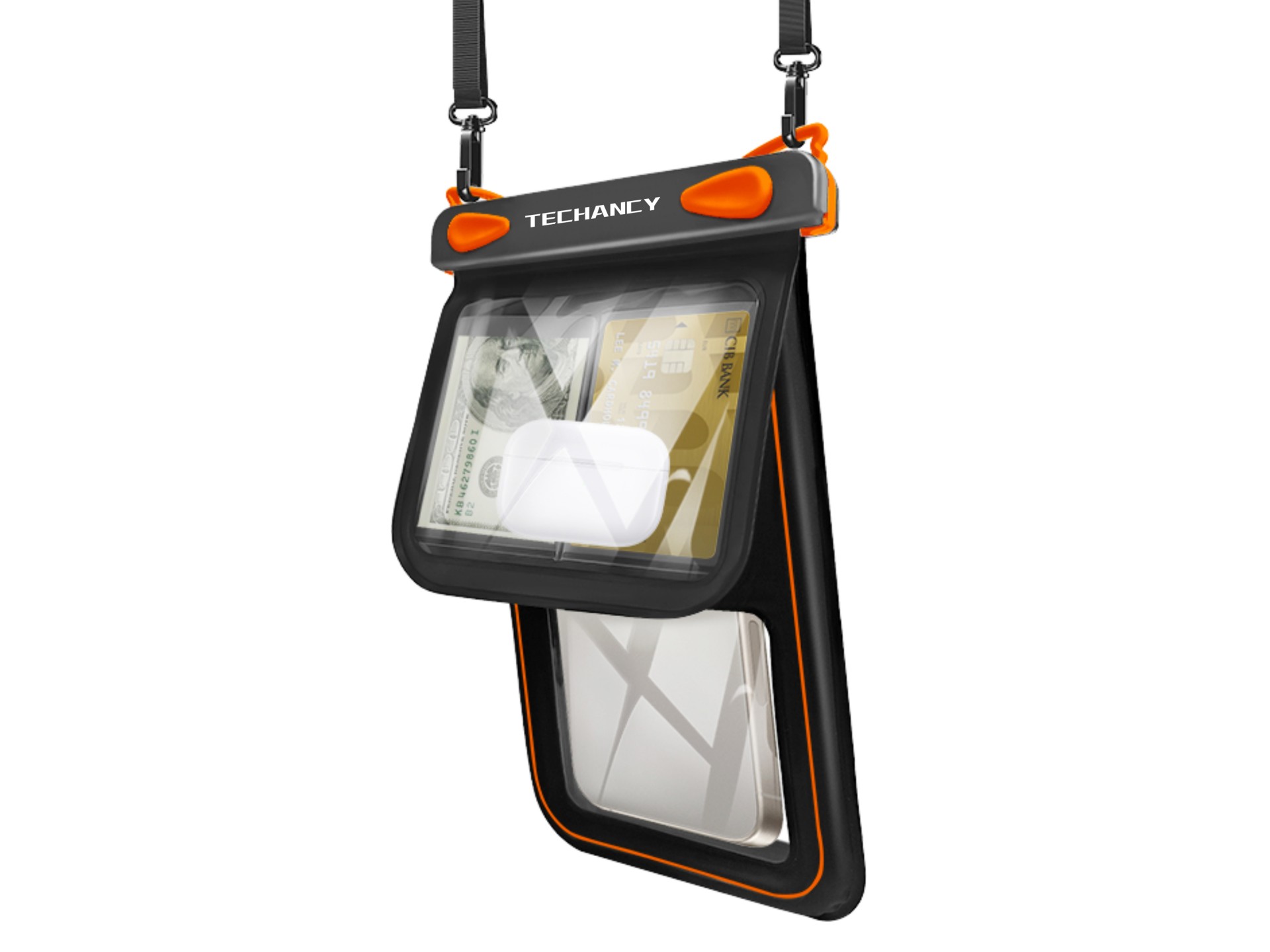 Techancy Custodia impermeabile a doppio scomparto per smartphone TU7455, 8,5 pollici, IPX8, impermea