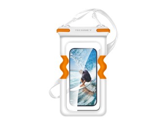 Techancy TU7454 Inflatable Waterproof Phone Pouch, 7 Inch, IPX8, Waterproof to 30m, Floating, White 